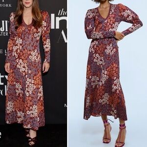 Zara Burgundy Floral Puff Sleeve Knit Dress